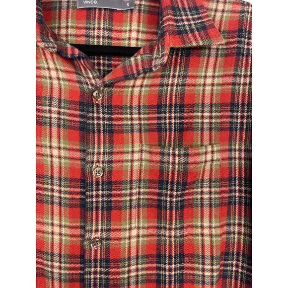 Vince Men’s Red Plaid Cotton Flannel Button Up Shirt Size Small - Picture 4 of 9